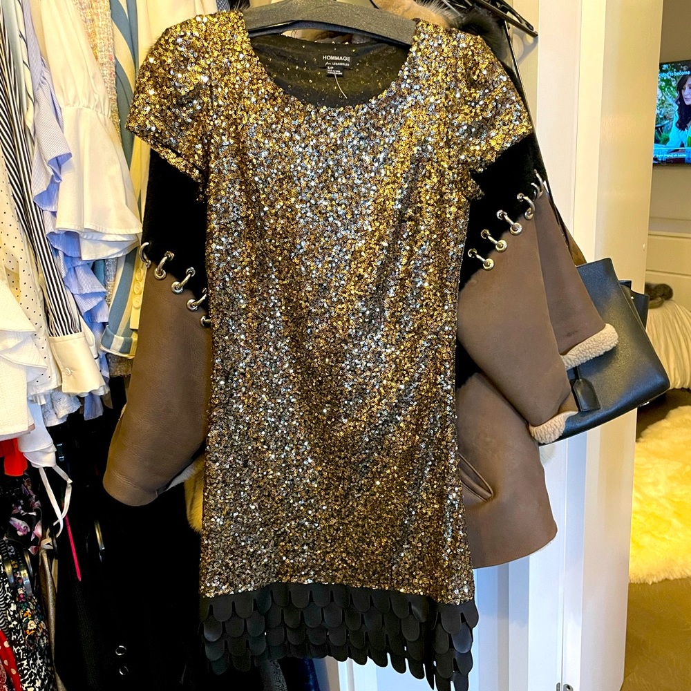 Hommage sequin pleather holiday New Years dress